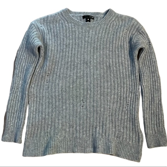 Aqua Sweaters - Aqua Cashmere Gray Rib-Knit Distressed Cashmere Sweater Size Small